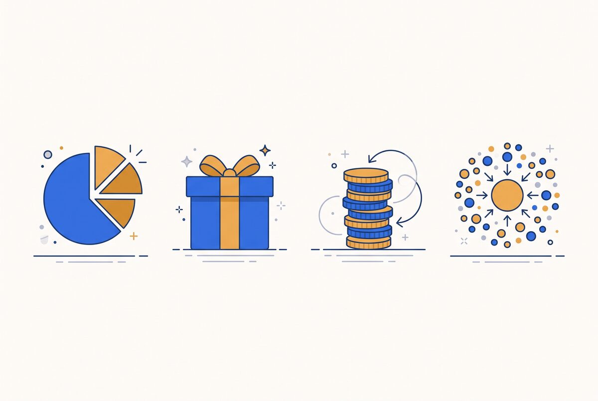 Four funding types shown as icons: equity, grants, loans and crowdfunding